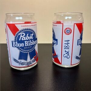 Source Unknown Pabst Blue Ribbon Red White Blue Can Glasses